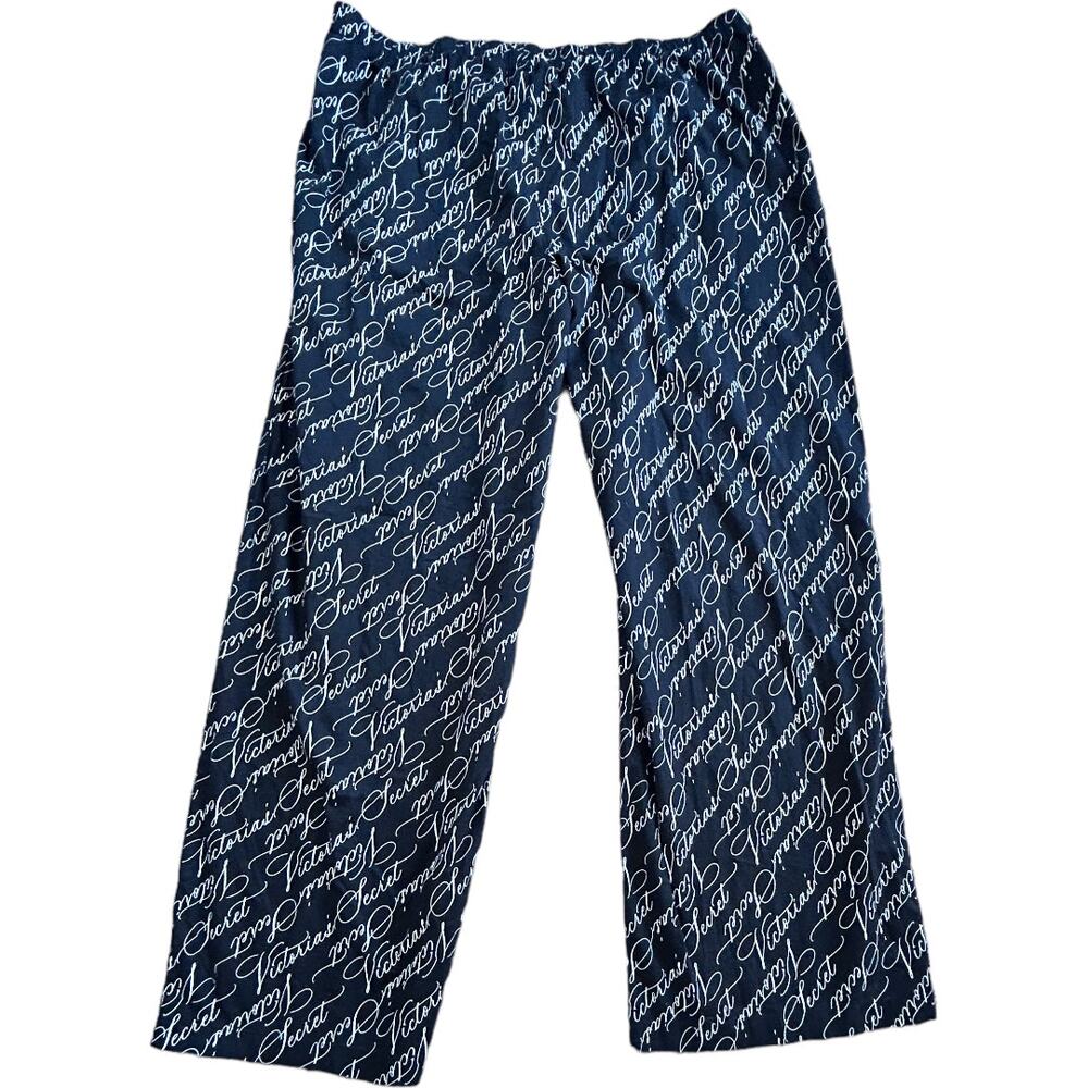 NWT Victoria's Secret Logo Print Elastic Waist Pajama Bottom Black Women's 2XL